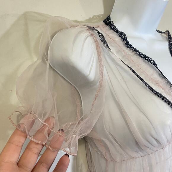 Cider NWT Mesh Tulle Lace Mini Dress Babydoll Sheer Light Pink Coquette Sz XS - Picture 10 of 12